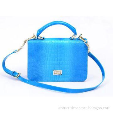 Bright Blue Small Leather Shoulder Bag with Removable Chain